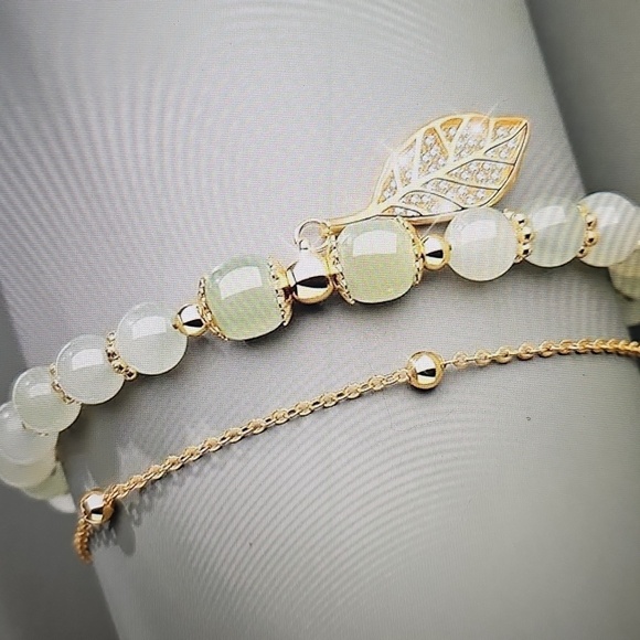 NWT Lolvmvchi 14k Gold plated Jade Butterfly Crystal Glass Adjustable Bracelet - Picture 5 of 9